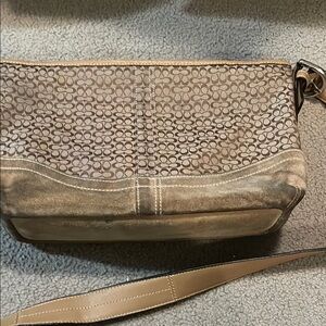 Coach Brown and Tan Crossbody Bag with Signature Monogram